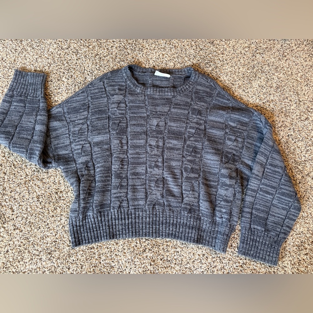 Double Zero Charcoal Cable-Knit Crewneck Sweater